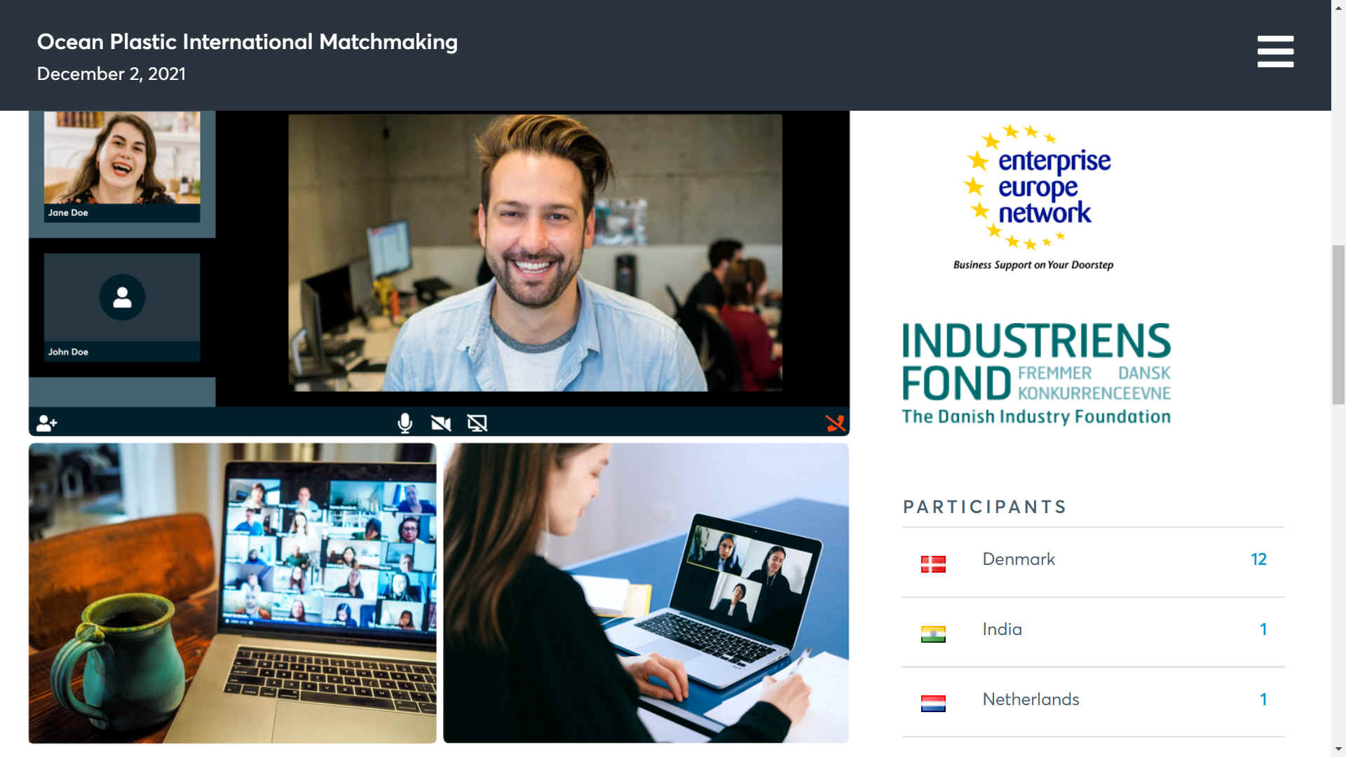 The Danish Industry Foundation, ocean plastic matchmaking event 2nd December 2021