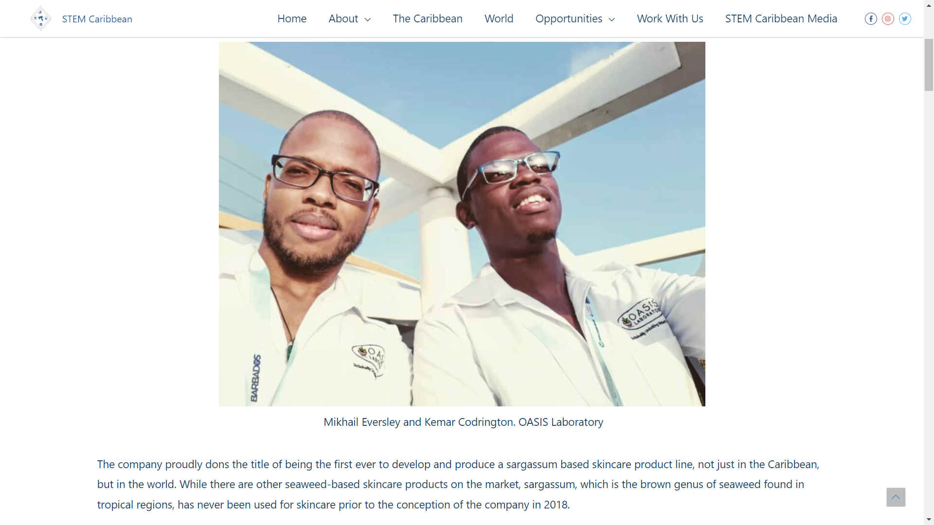 Oasis, Barbados skincare products made from sargassum, Mikhail Eversley and Kemar Codrington