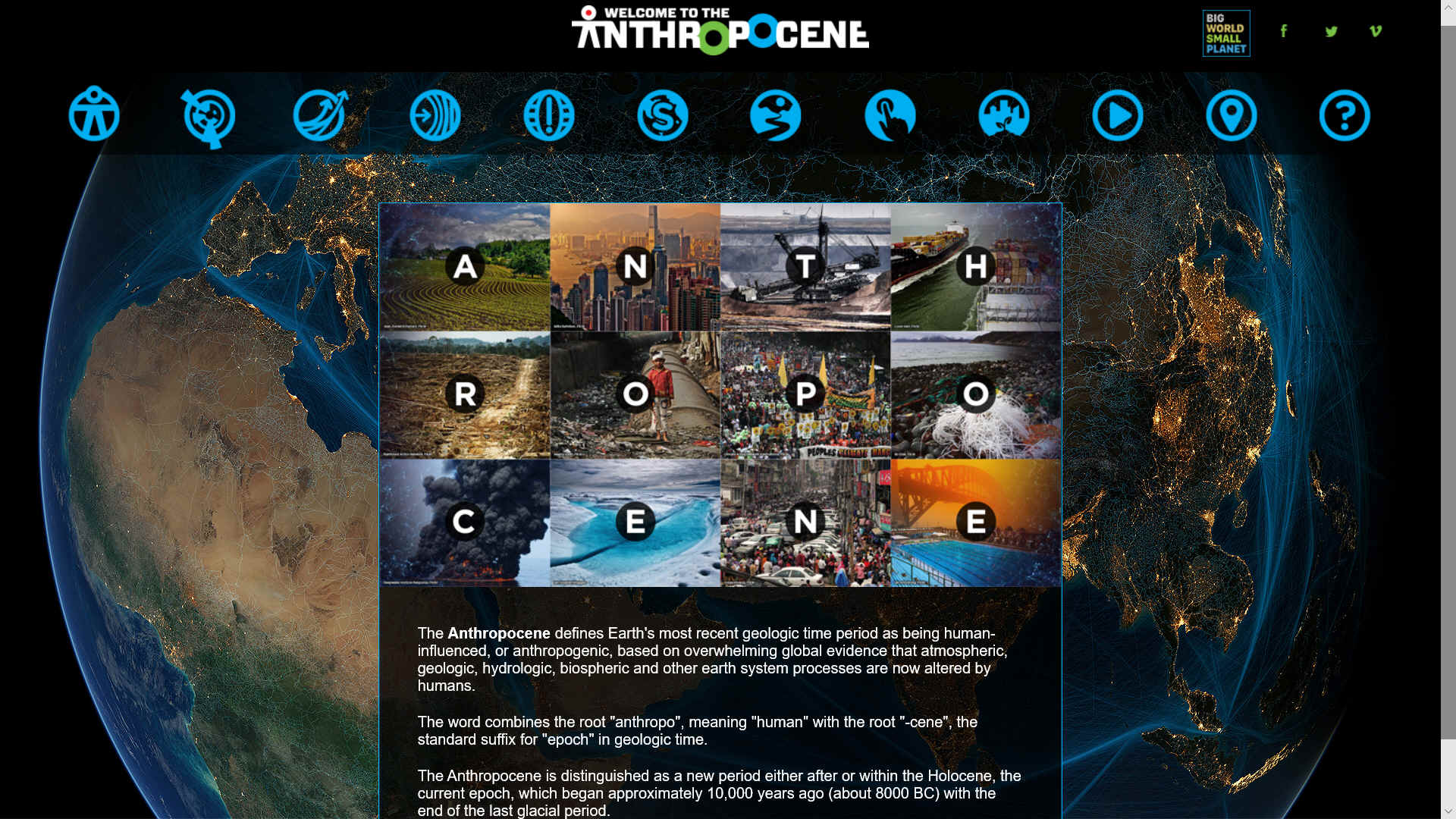 Anthropocene welcome page