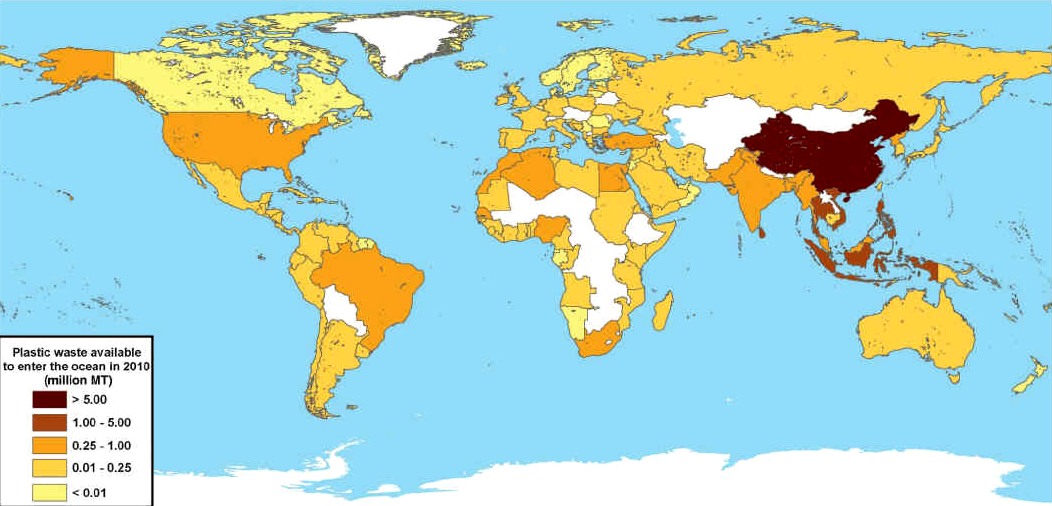 Map of the most plastic polluted rivers in the world