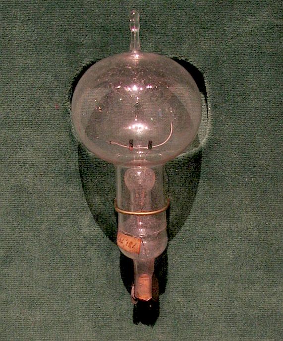 A replica of Thomas Edison's first incandescent light bulb, made