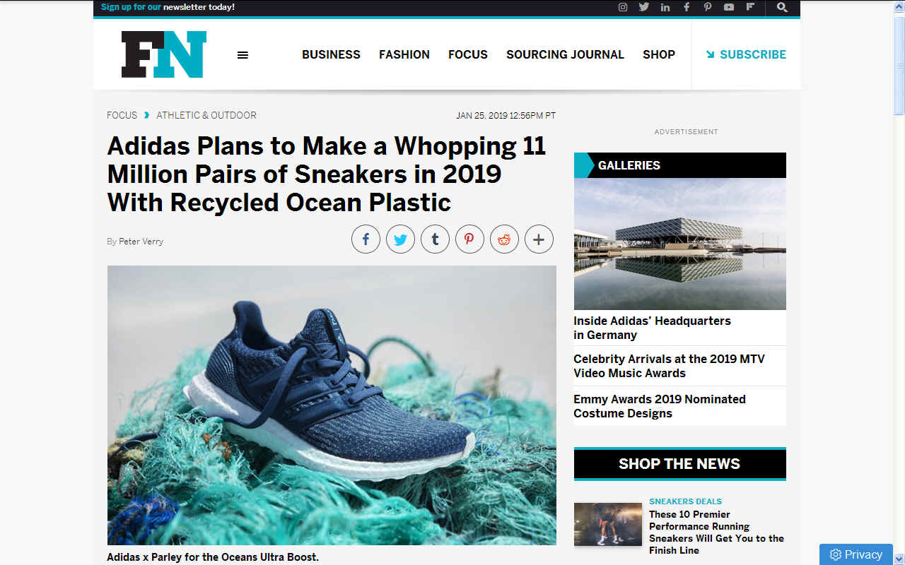 Adidas makes shoes out of hot sale plastic pulled from the ocean